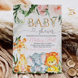 Safari Baby Dusche Einladung Girl Pink Young Wild