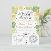 Safari Baby Dusche laden Zoo Wild Jungle Tiere ein Einladung (Stehend Vorderseite)