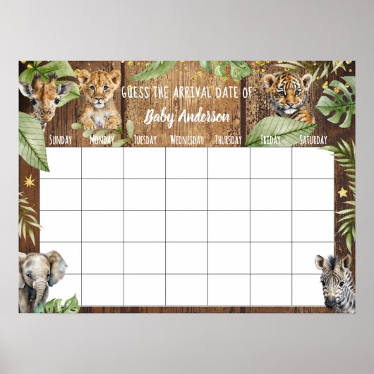 Safari Baby Dusche Ratschlag Fälliges Datum Kalend Poster (Vorne)