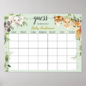 Safari Baby Dusche Ratschlag Fälliges Datum Kalend Poster (Vorne)