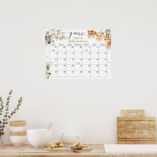 Safari Baby Dusche Ratschlag Fälliges Datum Kalend Poster (Küche)