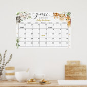 Safari Baby Dusche Ratschlag Fälliges Datum Kalend Poster (Küche)