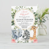 Safari Baby Dusche Sweet Baby Girl Dschungel Thema Einladung (Stehend Vorderseite)