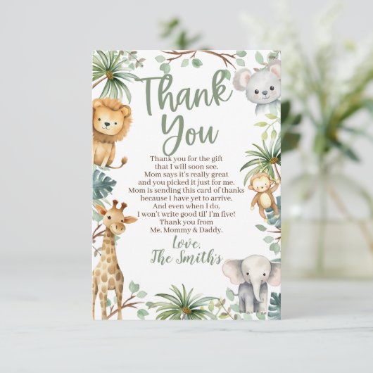 Safari Baby Dusche Vielen Dank Karten für einen Ju (Stehend Vorderseite)