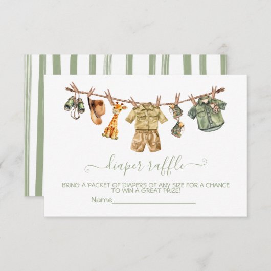 Safari Baby Dusche Wäscheleine Windelwulstkarten Einladung (Vorne/Hinten)