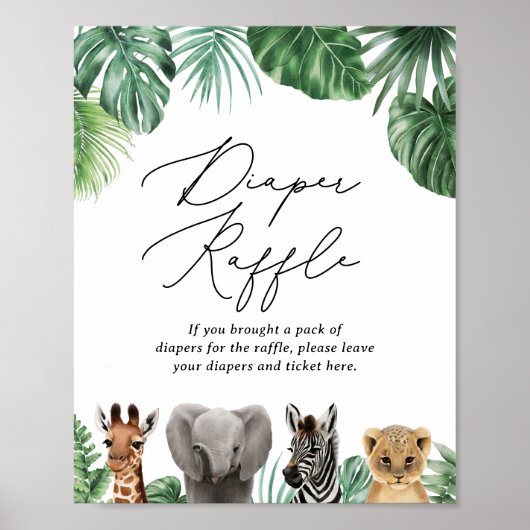 Safari Baby Dusche Windeln Raffle-Zeichen Poster (Vorne)