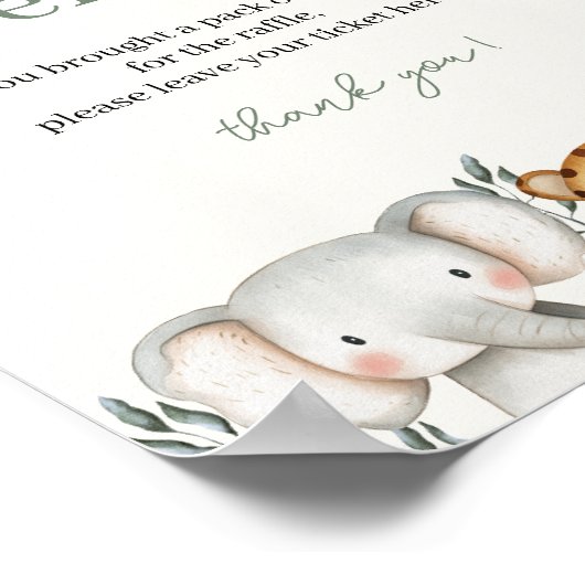 Safari Baby Dusche Windeln Raffle-Zeichen Poster (Ecke)