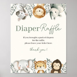 Safari Baby Dusche Windeln Raffle-Zeichen Poster