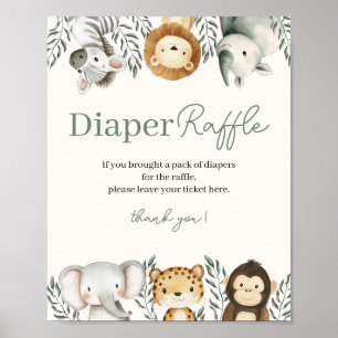 Safari Baby Dusche Windeln Raffle-Zeichen Poster