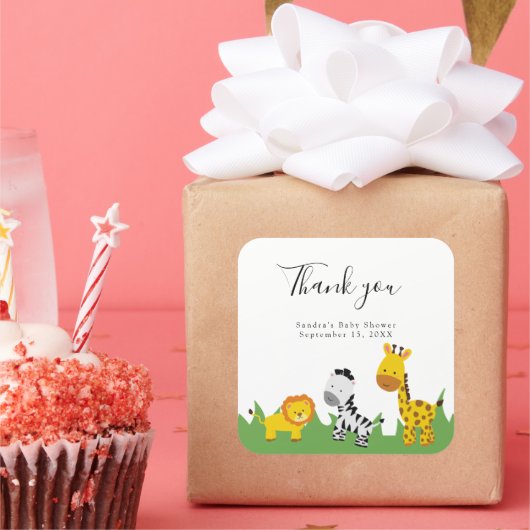 Safari Baby Duwer Niedliche Jungle Tiere neutral Quadratischer Aufkleber (Party)