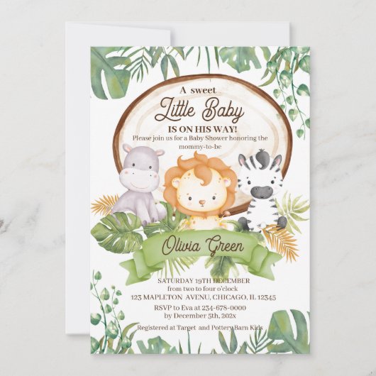 Safari Baby Duwer Tropical Animals Geschlecht neut Einladung (Vorderseite)