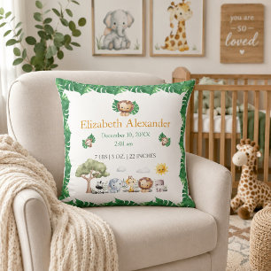 Safari-Baby-Geburtsstatistik-Kinderzimmer Kissen