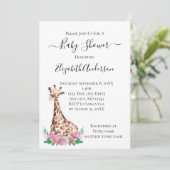 Safari Baby Giraffe mit rosa Blume Einladung (Stehend Vorderseite)