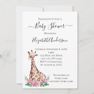 Safari Baby Giraffe mit rosa Blume Einladung