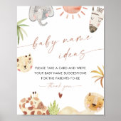 SAFARI Baby Name Ideas Game Sign Poster (Vorne)