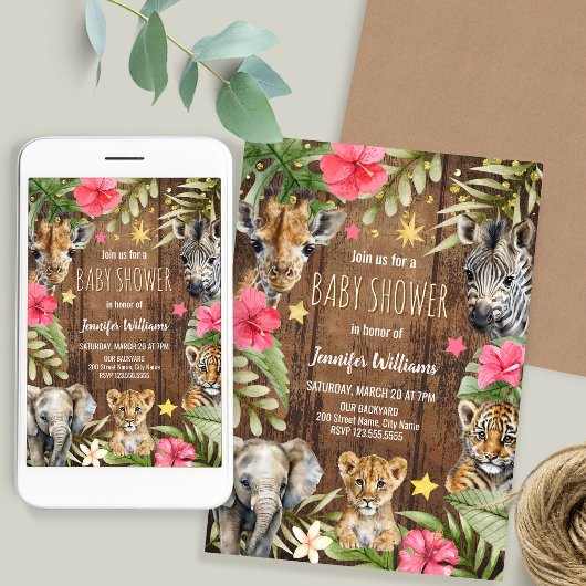Safari Baby Shower Baby Animals Invitation Einladung
