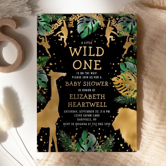Safari Baby Shower Black Gold Einladung