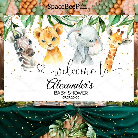 Safari Baby Shower Boy Backdrop Banner Begrüßung
