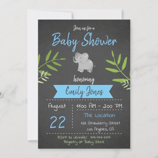 Safari Baby Shower Boy Chalkboard Einladung (Vorderseite)