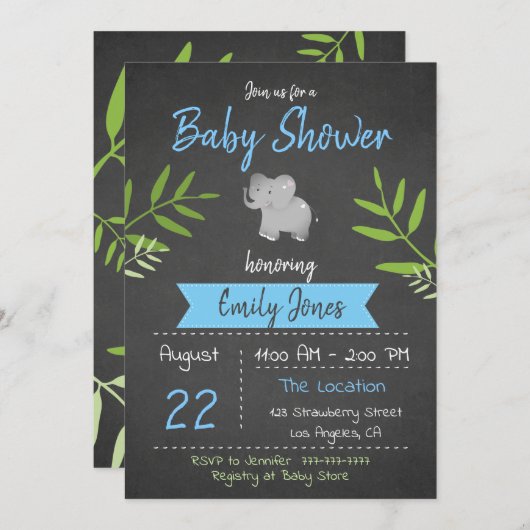Safari Baby Shower Boy Chalkboard Einladung (Vorne/Hinten)