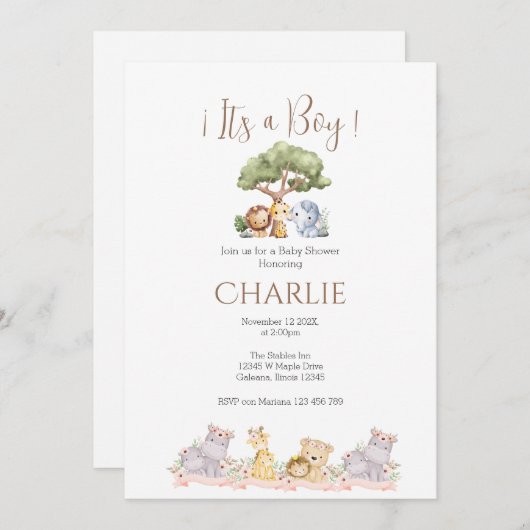 Safari Baby Shower Boy Einladung (Vorne/Hinten)