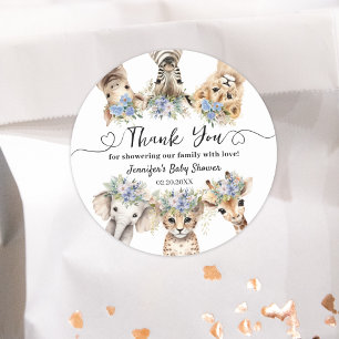 Safari Baby Shower Boy Niedlicher Tiere Klassische Runder Aufkleber