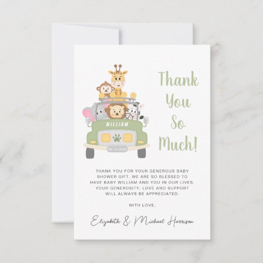 Safari Baby Shower Dankeskarte (Vorderseite)