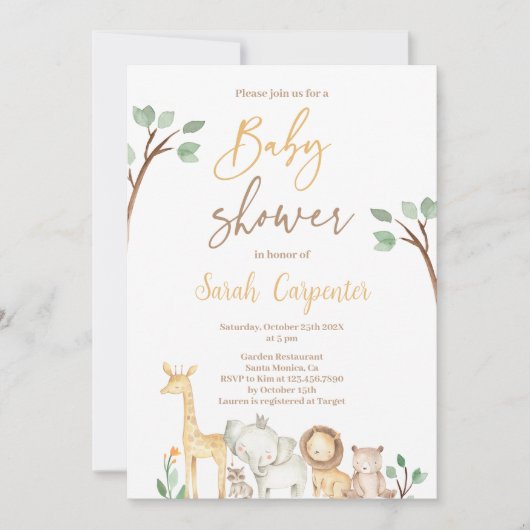 Safari Baby Shower Einladung (Vorderseite)