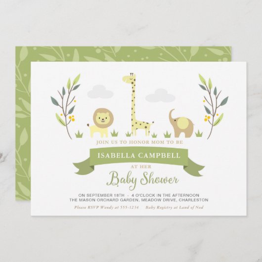 Safari Baby Shower Einladung (Vorne/Hinten)