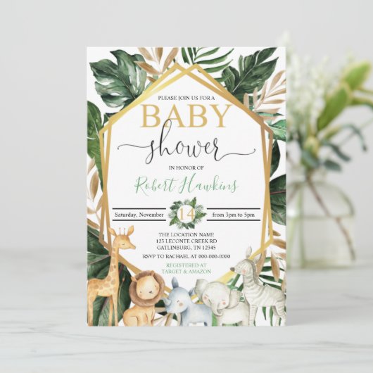 Safari Baby Shower Einladung (Stehend Vorderseite)
