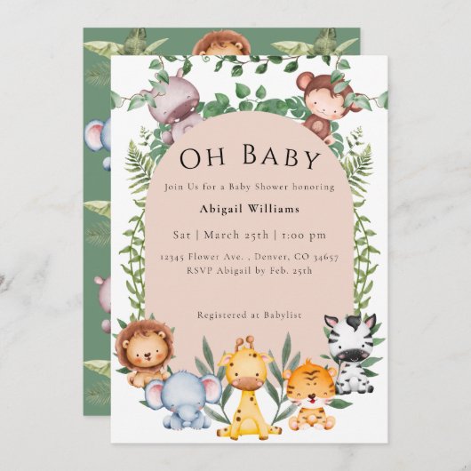 Safari Baby Shower Einladung (Vorne/Hinten)