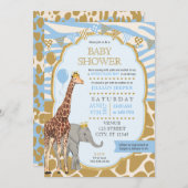 Safari Baby Shower Einladung - Blue Boy (Vorne/Hinten)