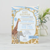 Safari Baby Shower Einladung - (Boy Blue) (Stehend Vorderseite)