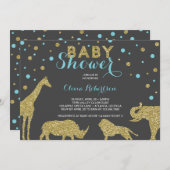 Safari Baby Shower Einladung, Imitats Gold, Aqua Einladung (Vorne/Hinten)