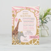 Safari Baby Shower Einladung - Pink Girl (Stehend Vorderseite)