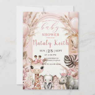 Safari-Baby-Shower-Einladung Rosa Mädchen Dschunge Einladung