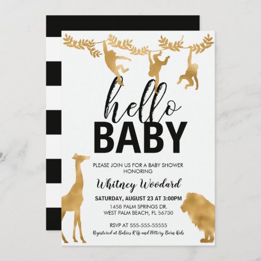 Safari Baby Shower Einladung | Schwarz & Gold (Vorne/Hinten)