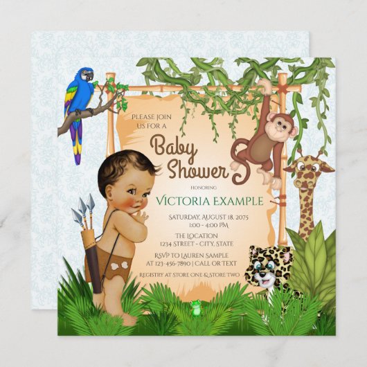 Safari Baby Shower Einladungen (Vorne/Hinten)