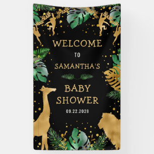 Safari-Baby-Shower-Empfang Schwarz Gold Grün Banner
