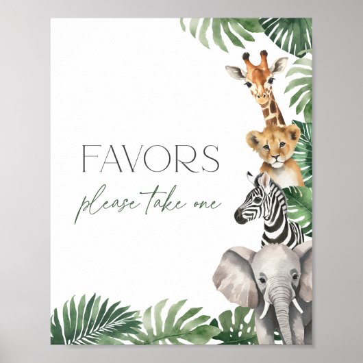 Safari Baby Shower favorisiert Schild (Vorne)
