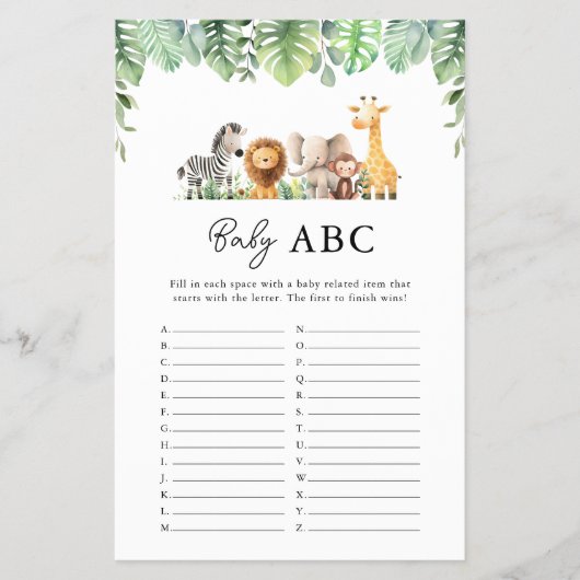Safari Baby Shower Game - Baby ABC Flyer (Vorne)