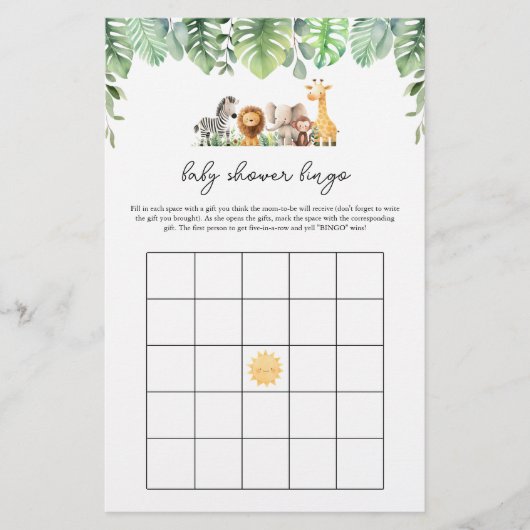 Safari Baby Shower Game - Baby Shower Bingo Flyer (Vorne)
