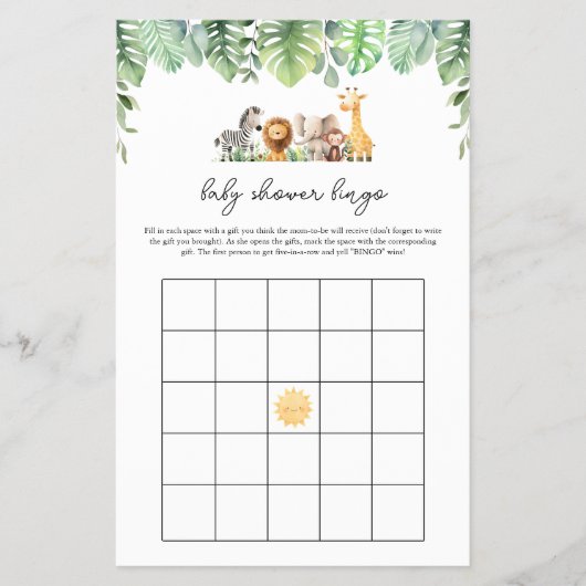 Safari Baby Shower Game - Baby Shower Bingo Flyer (Vorne)