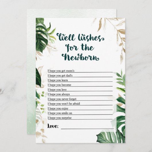 Safari Baby Shower Game - Gut Wünsche für Neugebor Einladung (Vorne/Hinten)