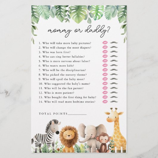 Safari Baby Shower Game - Mommy oder Daddy Flyer (Vorne)