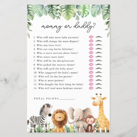 Safari Baby Shower Game - Mommy oder Daddy Flyer (Vorne)