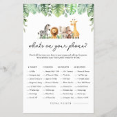 Safari Baby Shower Game - Was ist auf Ihrem Telefo Flyer (Vorne)