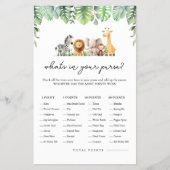 Safari Baby Shower Game - Was ist in Ihrer Tasche? Flyer (Vorne)