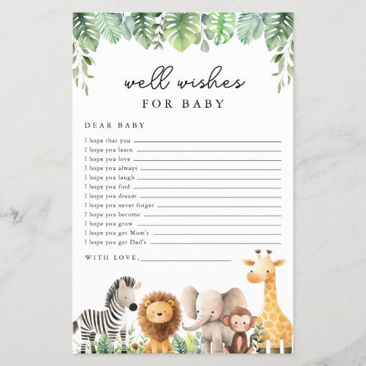 Safari Baby Shower Game - Well Wakes for Baby Flyer (Vorne)