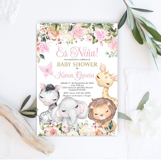 Safari Baby Shower Girl Spanische Einladung